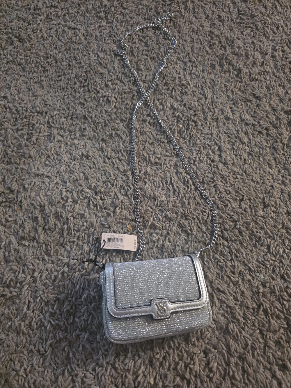 Silver Glitter Chain Crossbody Bag - Unknown Brand